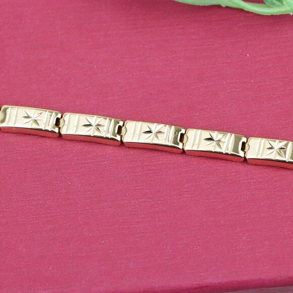 "Rose Gold Bracelet with Star Design in Glossy Linked Segments, XPBL0886 - Picture 11 of 12